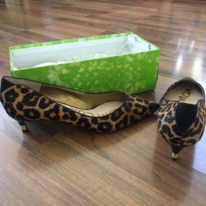 Leopard print real fur heels
